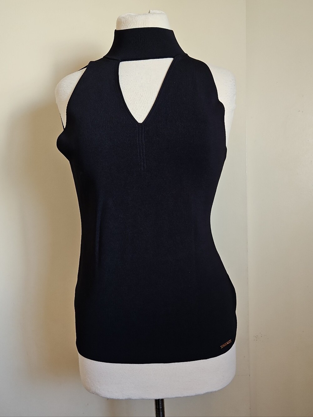 Michael Kors Navy Sleeveless Mock Neck Tank Top Cutout Front Size Small